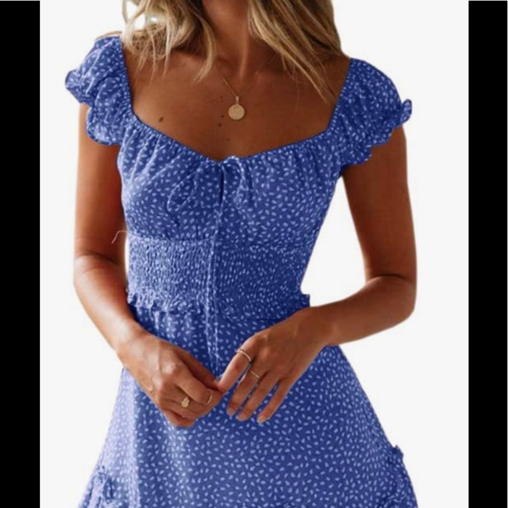 Womens Summer Ruffle Sleeve Sweetheart Neckline Printing Dress Mini Dress